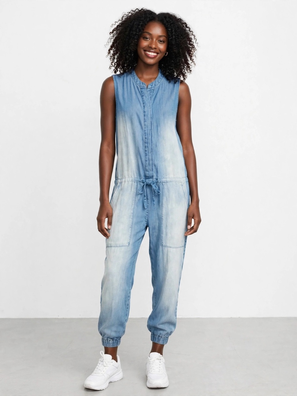 Zenana Outfitters Washed Light Blue Denim Sleeveless Jumpsuit